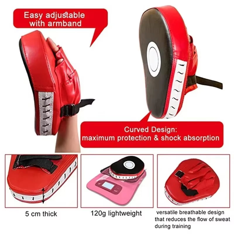 Boxing Curved Hand Target Pads - PU Leather Gloves for Gym Training, Kickboxing, Muay Thai, and Taekwondo (1 or 2 Pieces)